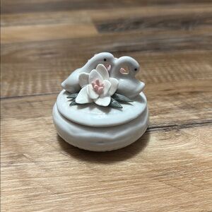 Porcelain Swan and Flower Trinket Box